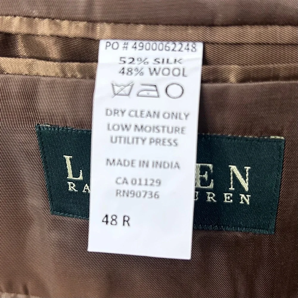 Lauren Ralph Lauren 48R Sport Coat Silk Wool Brown Houndstooth Two Button Vented